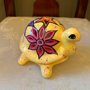 Hand painted ceramic yellow turtle fairy light, tea light candle votive holder